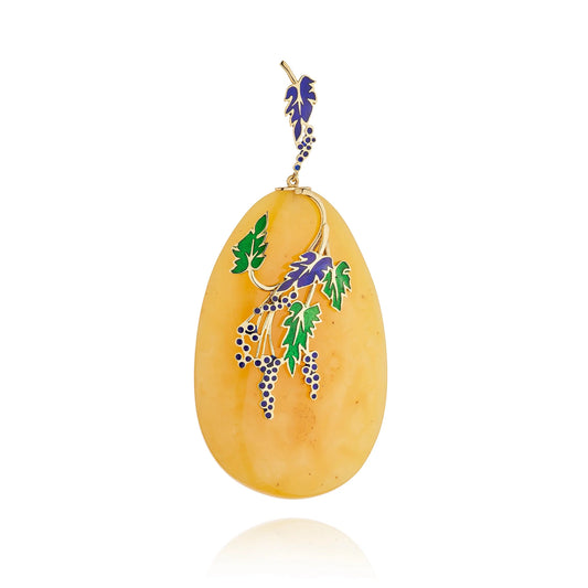 獨一無二的琥珀吊墜，採用 AU750 黃金和鑽石